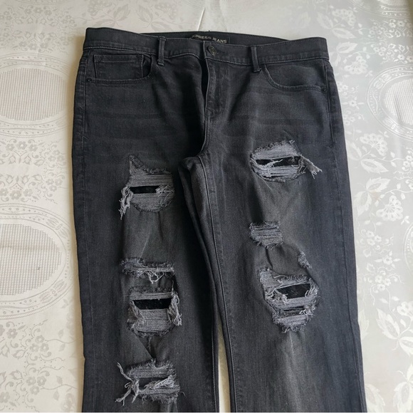 Express Jeans Black Ripped Jeans Denim Pants Women’s Size 12R Mid-Rise Leggings - Picture 12 of 16